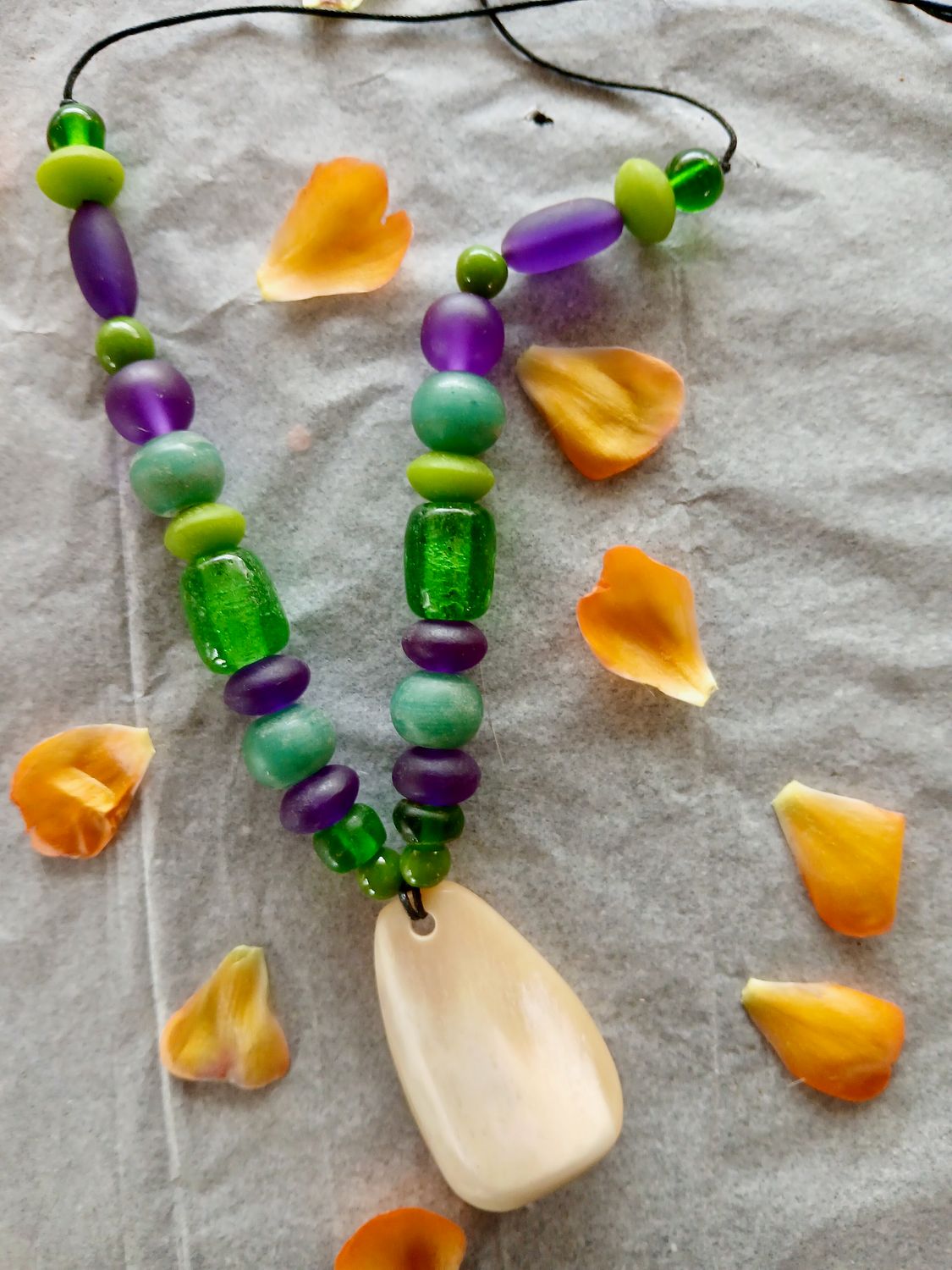 MerDragon power amulet with vintage beads and carved Camel Bone- Flowing in the overflowing Chalice of LOVE