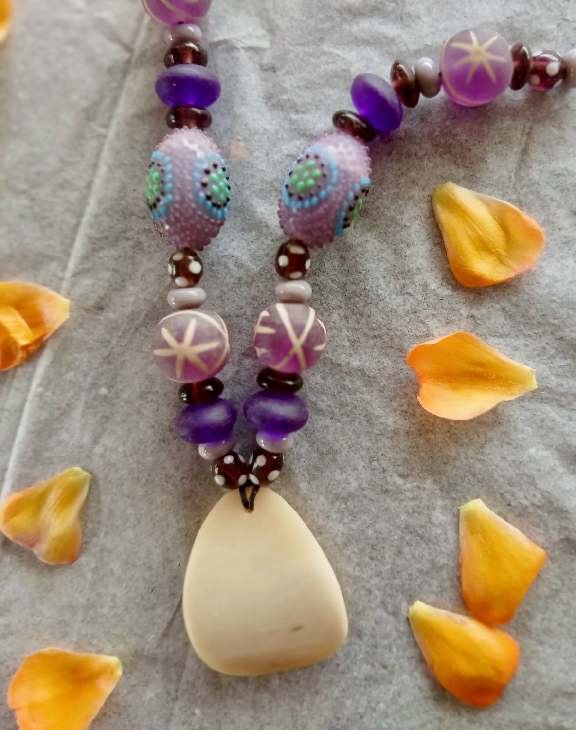 PRIESTESS power amulet with vintage beads and carved Camel Bone- We reclaim EVERYTHING- return to the SACRED - ANCIENT POWER