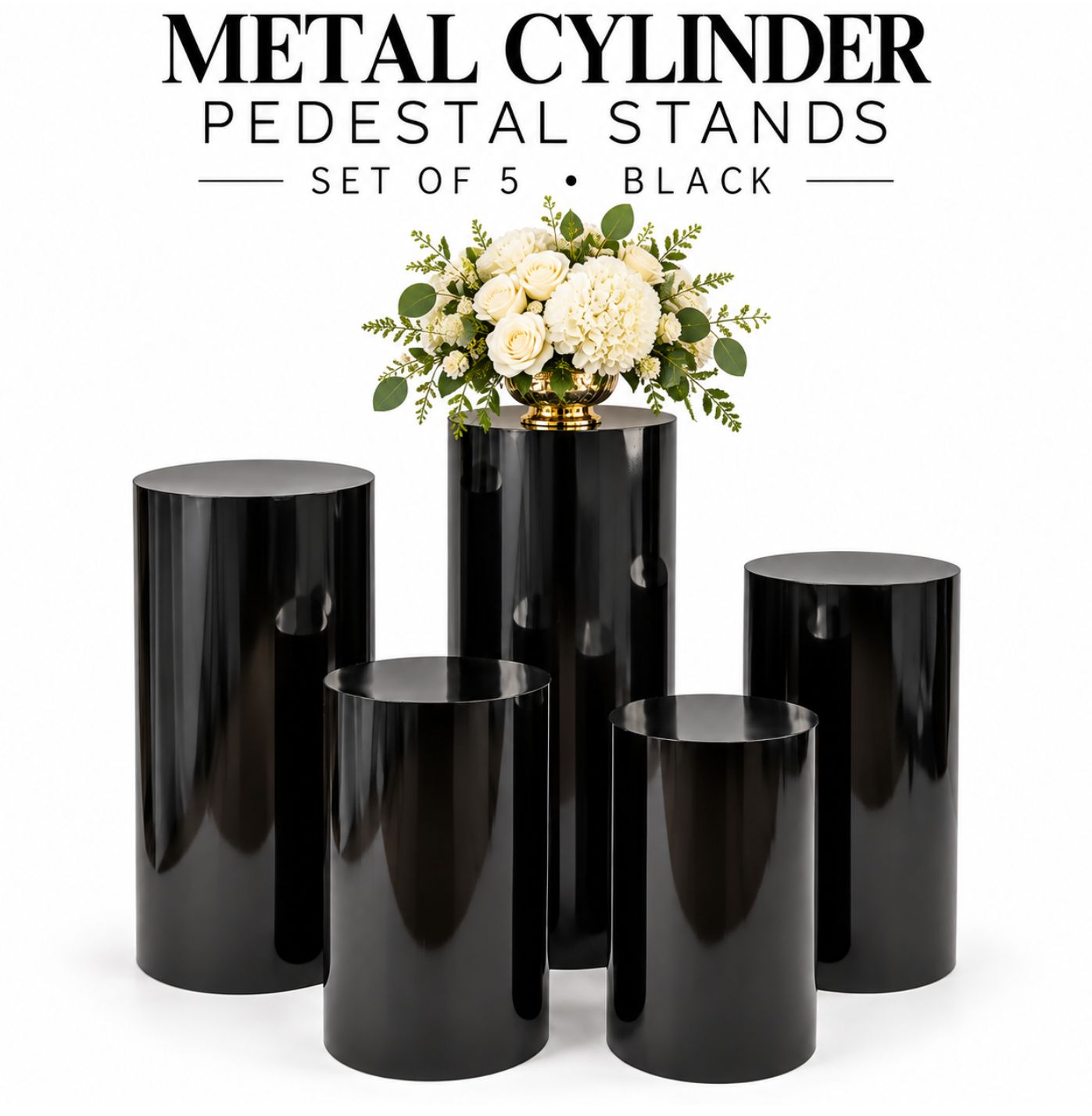Black Metal Cylinder Pedestal Stands