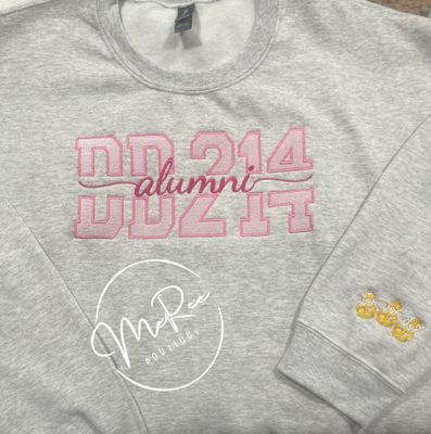 Embroidered "Split letter" DD214 Crew Neck Sweatshirt or Hoodie. **Please allow 5–6 business days to ship once ordered.