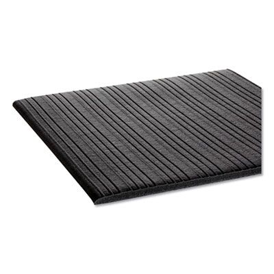 Crown Ribbed Vinyl Anti-Fatigue Mat, Rectangular, Black Ribbed Surface, 36