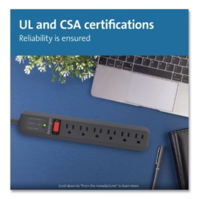 Kensington® Guardian Surge Protector, 6 AC Outlets, 15 ft Cord, 540 J, Gray