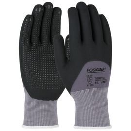 PIP Global Safety® Small PosiGrip® 15 Gauge Black Foam Nitrile Palm Finger And Knuckle Coated Work Gloves With Nylon And Spandex Liner And Knit Wrist