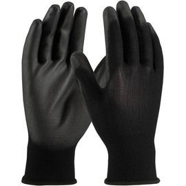 PIP Global Safety® Large 13 Gauge Black Flat Polyurethane Palm And Finger Coated Work Gloves With Polyester Liner And Knit Wrist