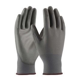PIP Global Safety® Small 13 Gauge Gray Flat Polyurethane Palm And Finger Coated Work Gloves With Polyester Liner And Knit Wrist