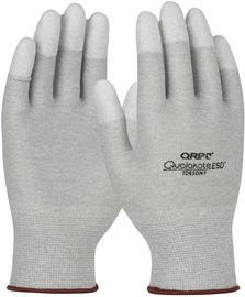 PIP Global Safety® Small QRP® Qualakote® White Smooth Polyurethane Fingertip Coated Work Gloves With Carbon And Nylon Liner And Knit Wrist
