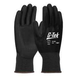 PIP Global Safety® Large G-Tek® 13 Gauge Black Flat Polyurethane Palm And Finger Coated Work Gloves With Nylon Liner And Knit Wrist