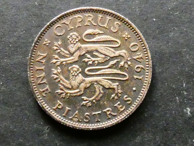 Cyprus, silver 9 Piastres, 1940