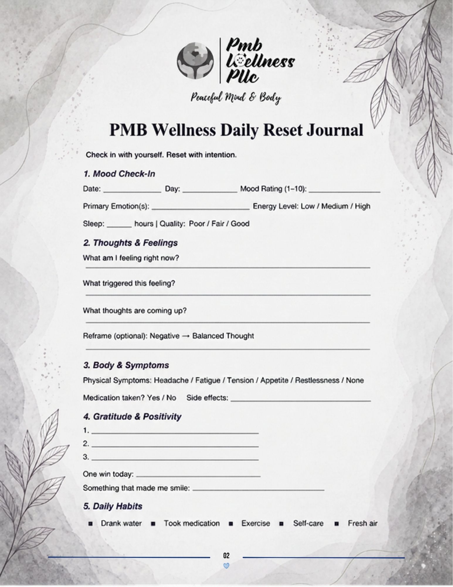 PMB Wellness Daily Reset Mood Journal