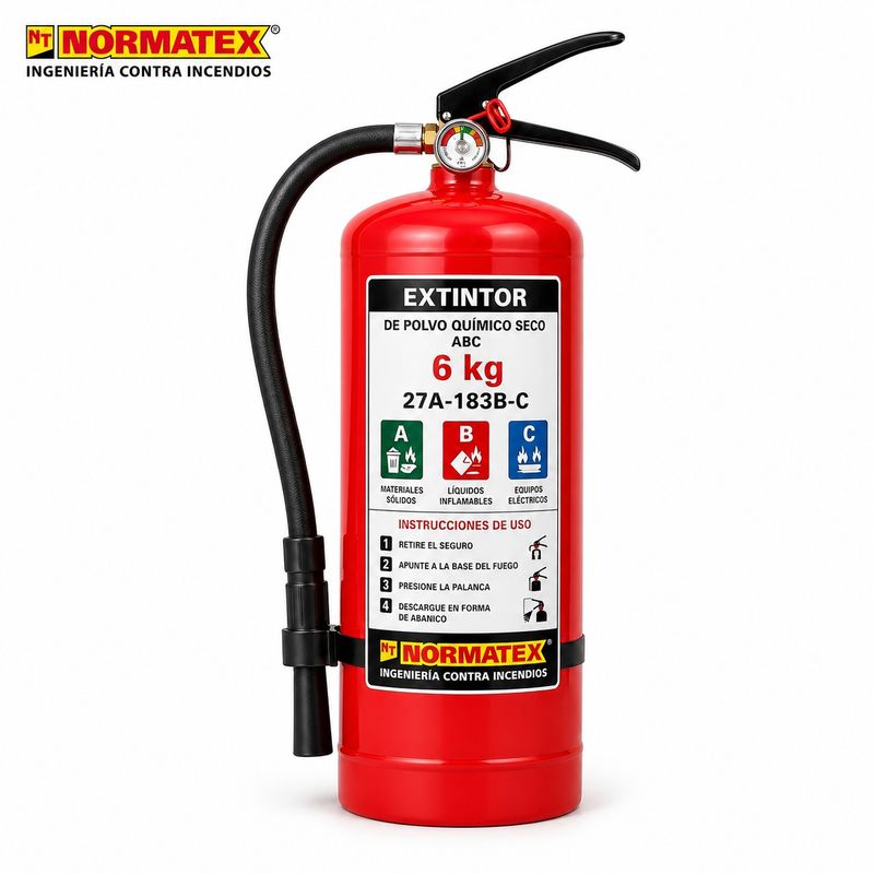 Extintor de polvo ABC 6 kg con eficacia 27A-183B-C