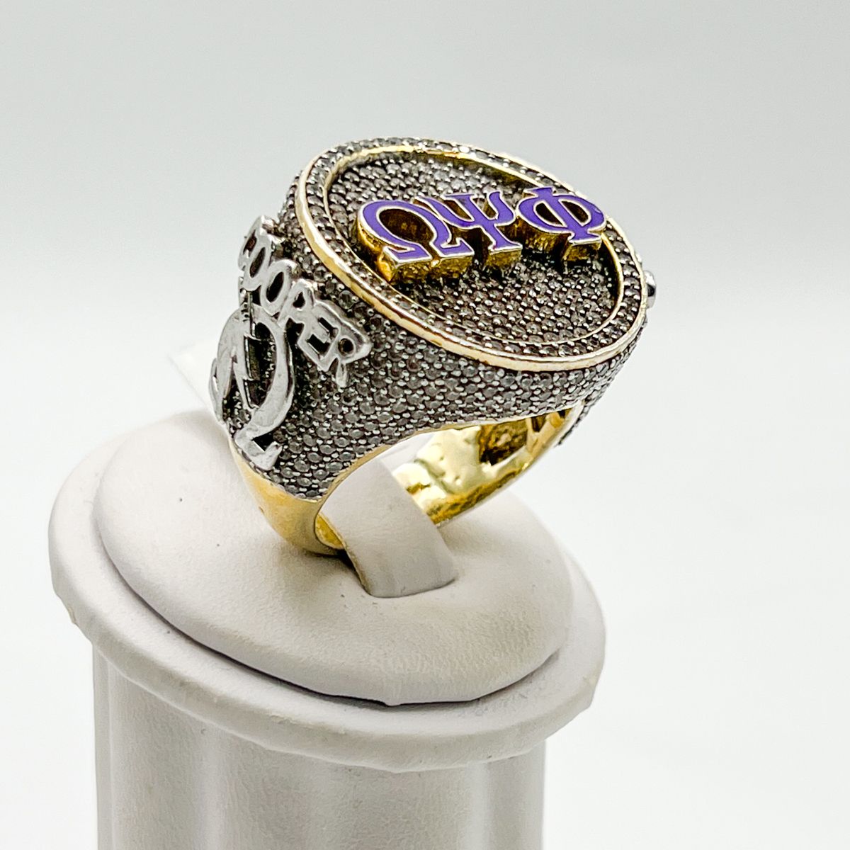 Round ΩΨΦ White Stone Encrusted XXL Ring