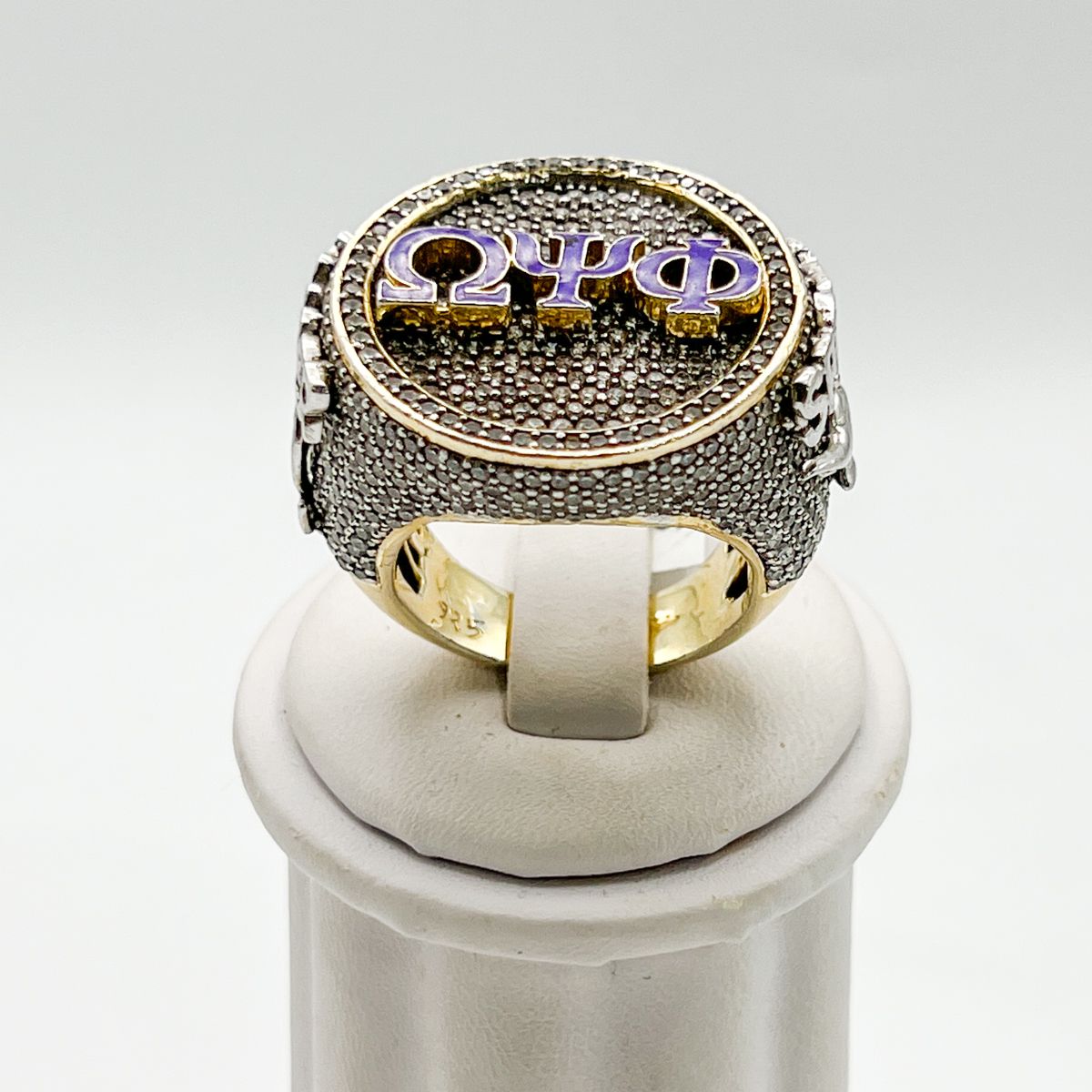 Round ΩΨΦ White Stone Encrusted XXL Ring
