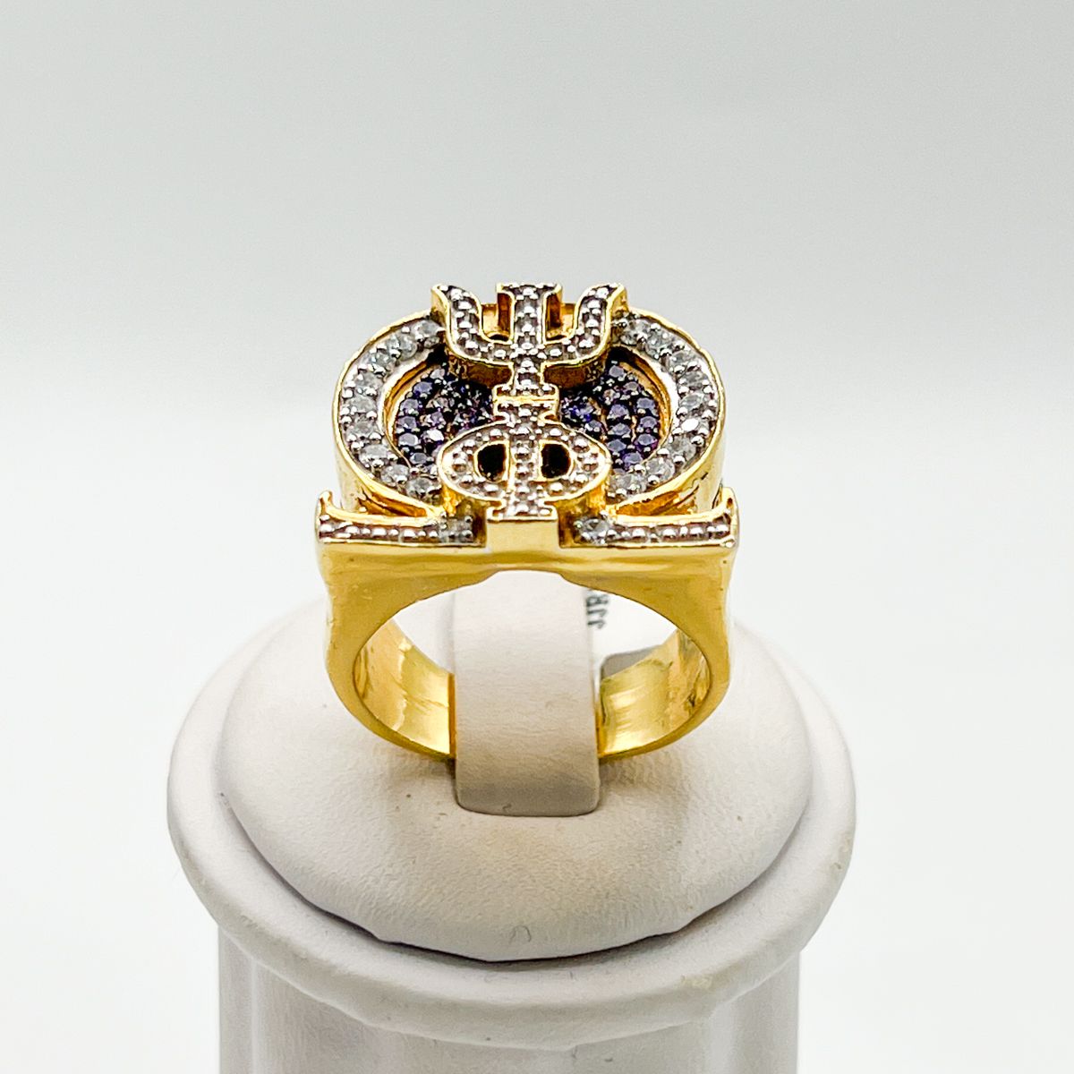 Ω Symbol Ring w/vertical ΨΦ Purple Background
