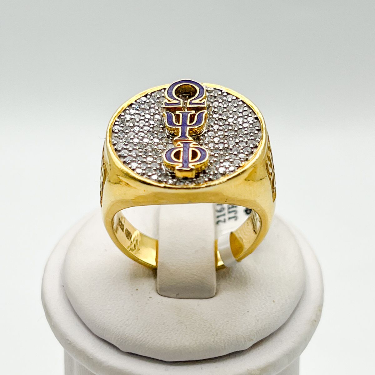 Round Vertical ΩΨΦ White Stone Encrusted XXL Ring