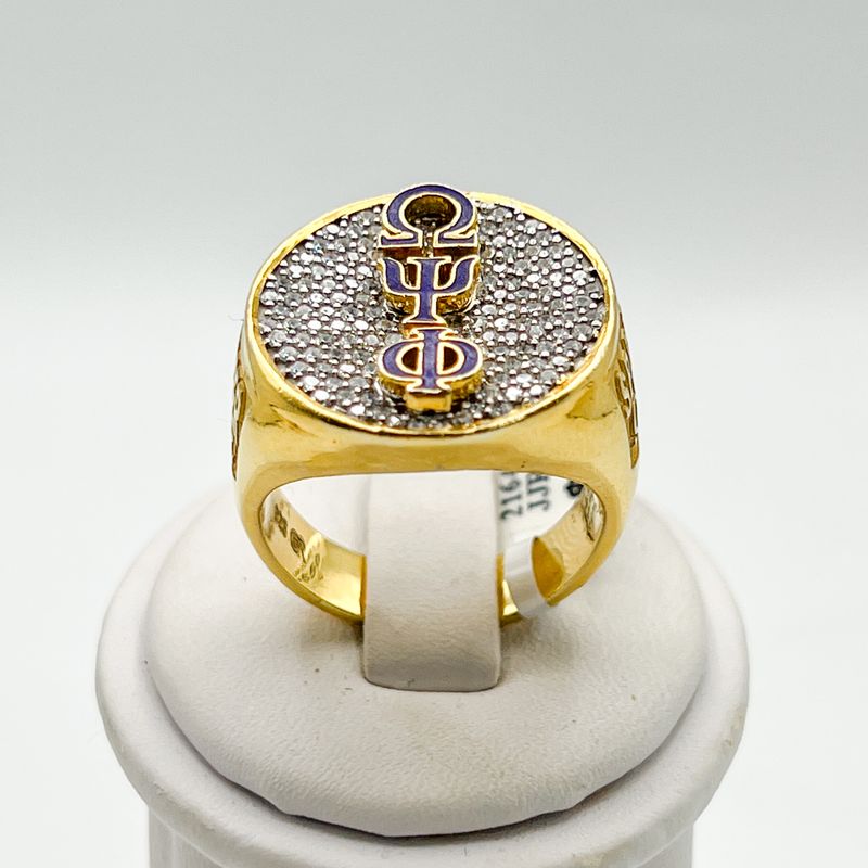 Round Vertical ΩΨΦ White Stone Encrusted XXL Ring