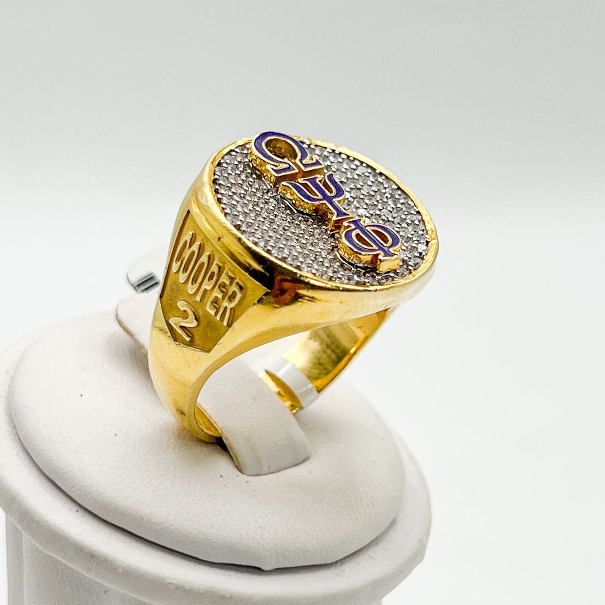 Round Vertical ΩΨΦ White Stone Encrusted XXL Ring