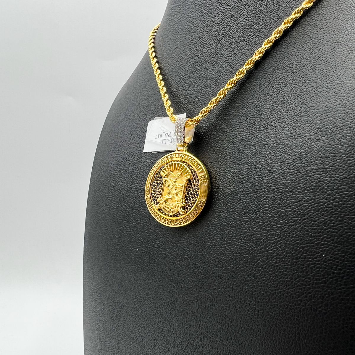 Sigma Shield Round Stone Encrusted Pendant - Small