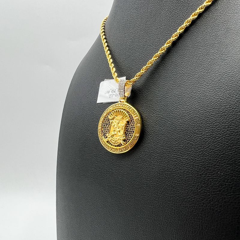 Sigma Shield Round Stone Encrusted Pendant - Small