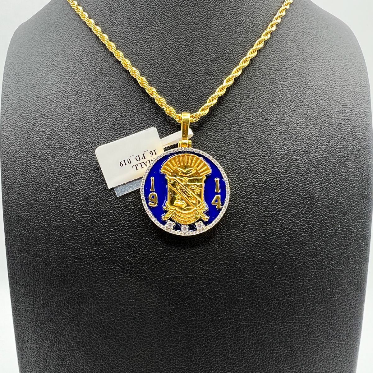 Sigma Shield Round Blue Enamel Pendant - Small