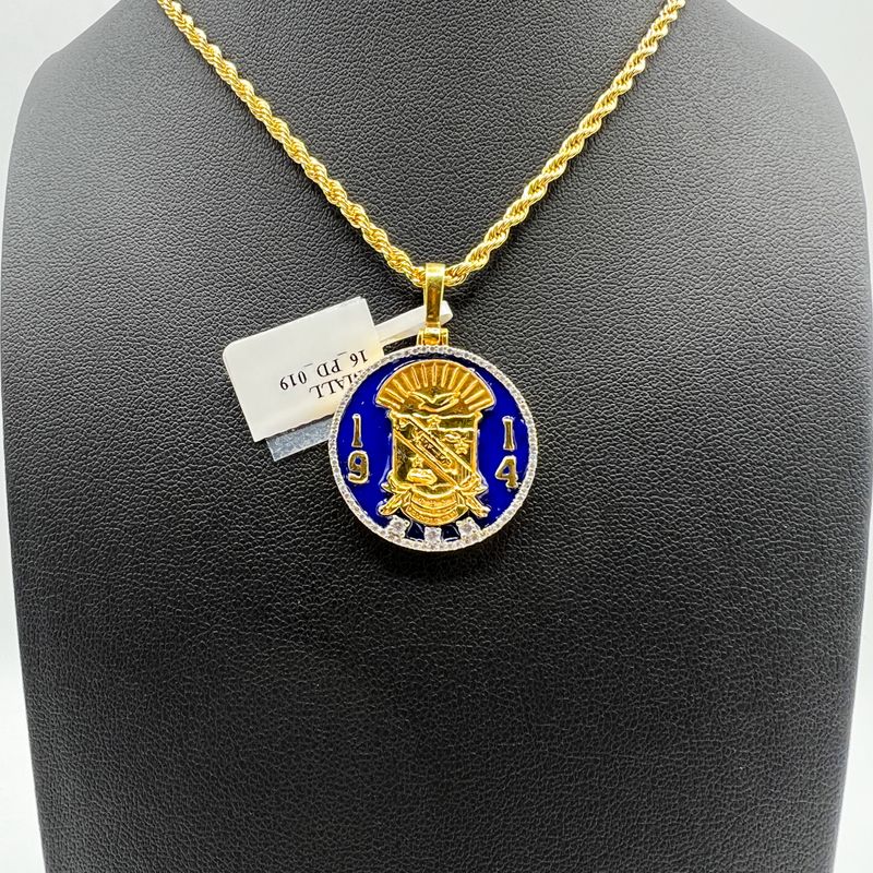 Sigma Shield Round Blue Enamel Pendant - Small