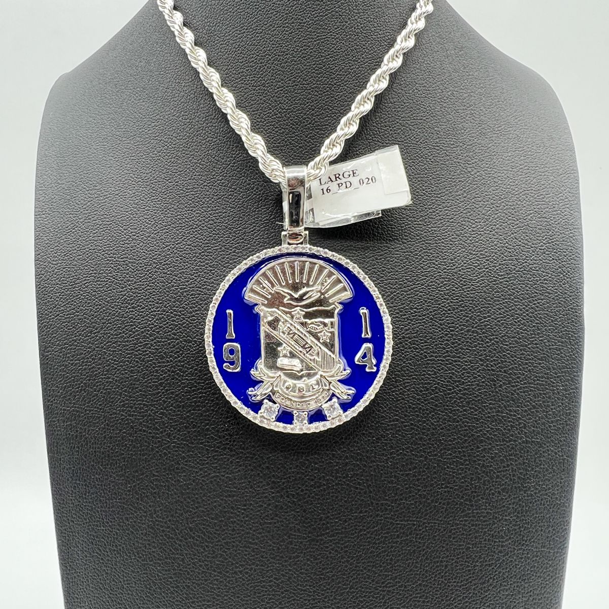 Sigma Shield Round Blue Enamel Pendant - Large