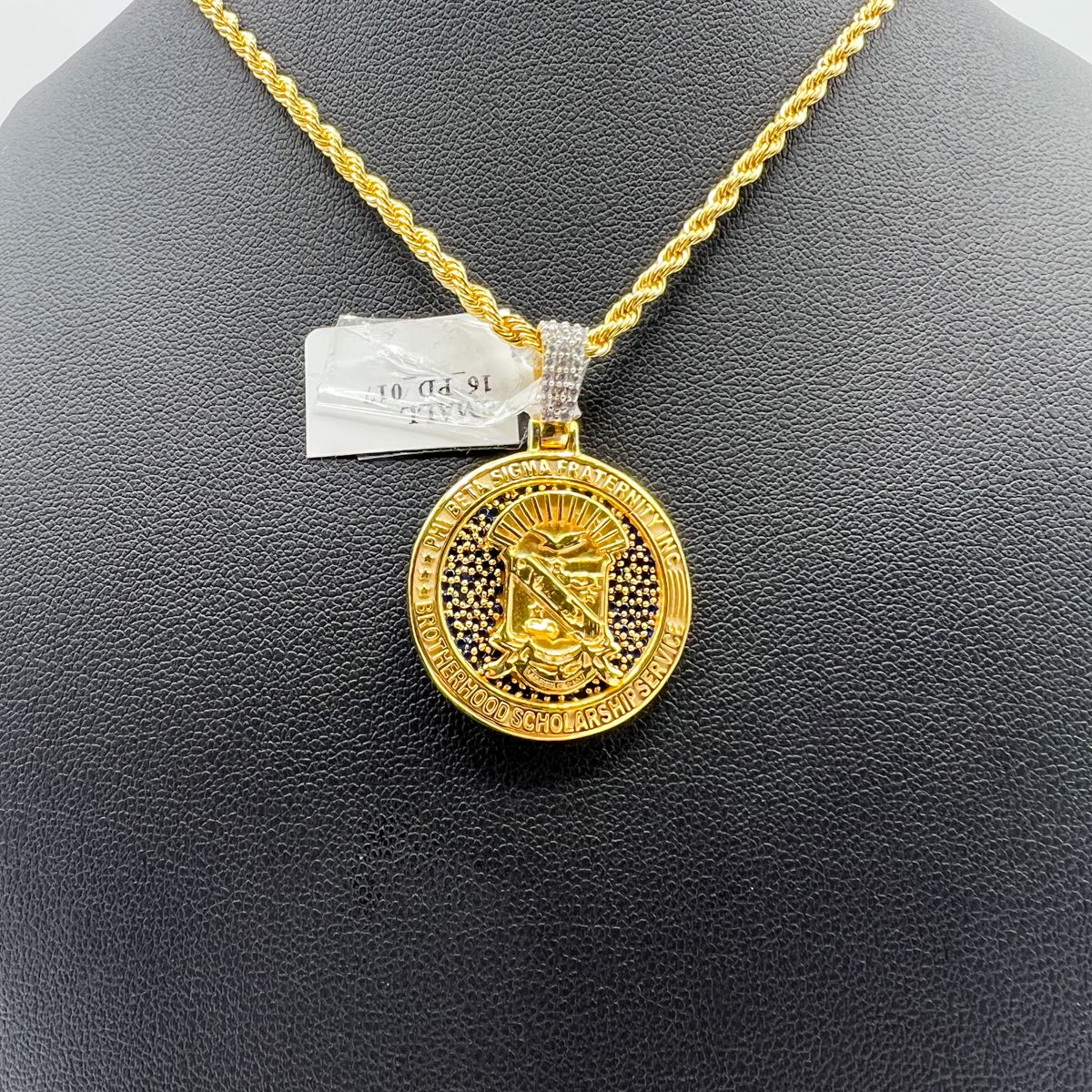 Sigma Shield Round Stone Encrusted Pendant - Small