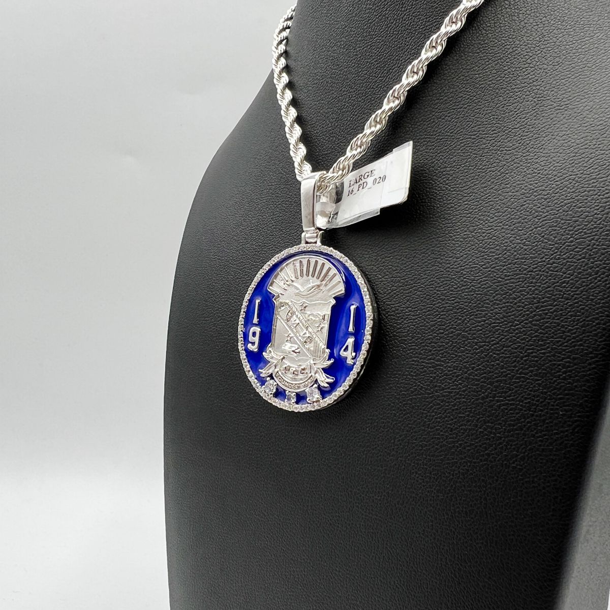 Sigma Shield Round Blue Enamel Pendant - Large