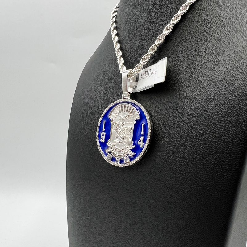 Sigma Shield Round Blue Enamel Pendant - Large