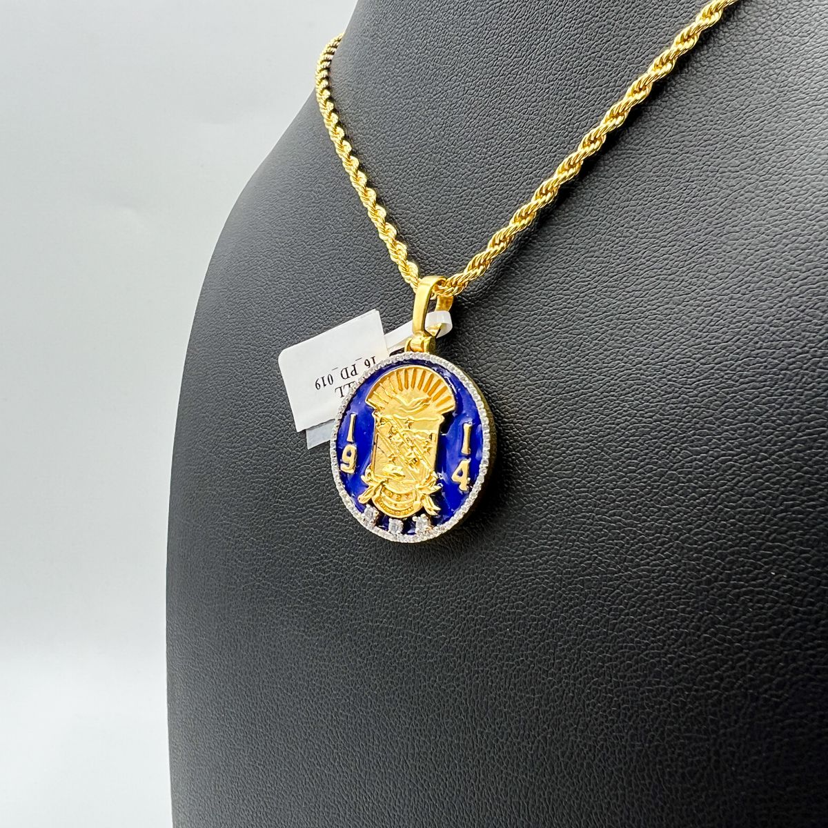 Sigma Shield Round Blue Enamel Pendant - Small