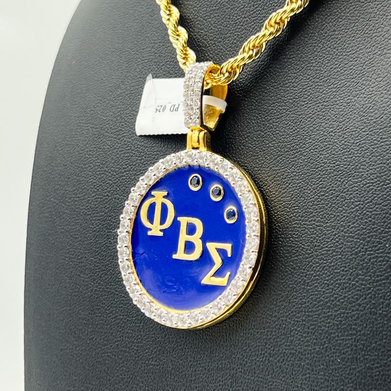 ΦΒΣ Diagonal Round Enamel Pendant - Large