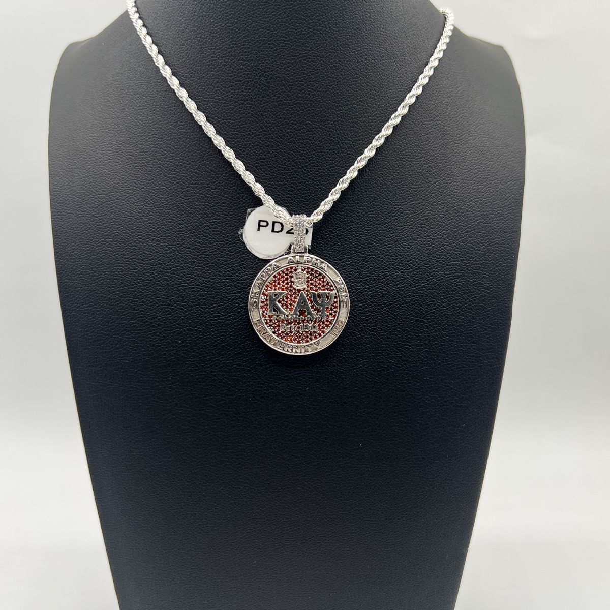 Kappa Round Pendant w/ ΚΑΨ on Red Stones - Small