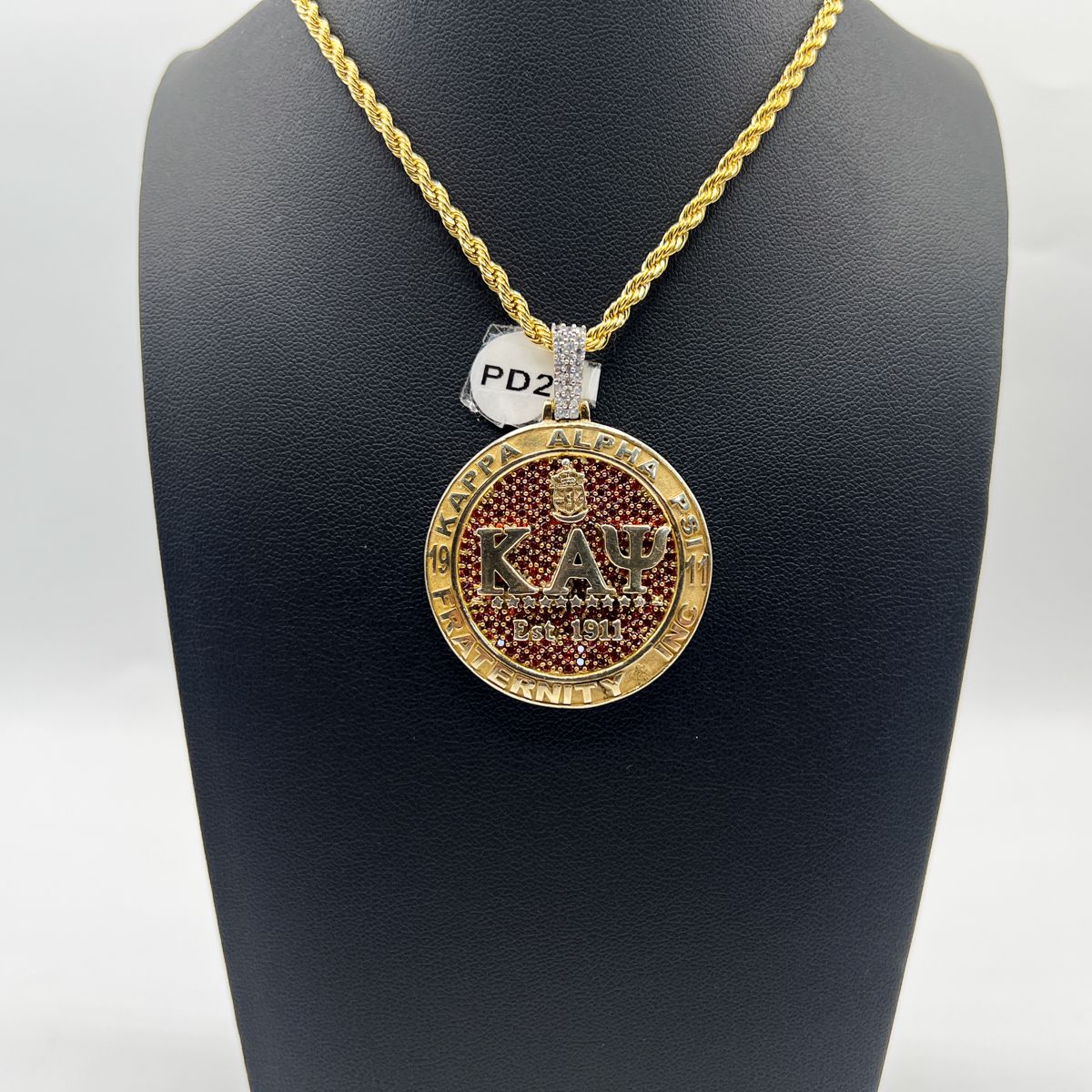 Kappa Round Pendant w/ ΚΑΨ on Red Stones - Large