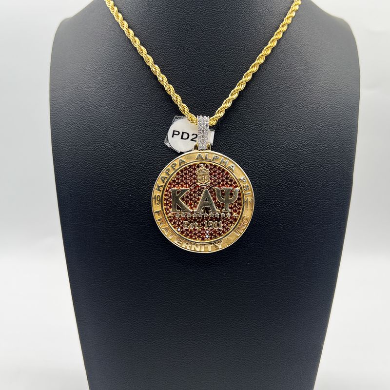 Kappa Round Pendant w/ ΚΑΨ on Red Stones - Large