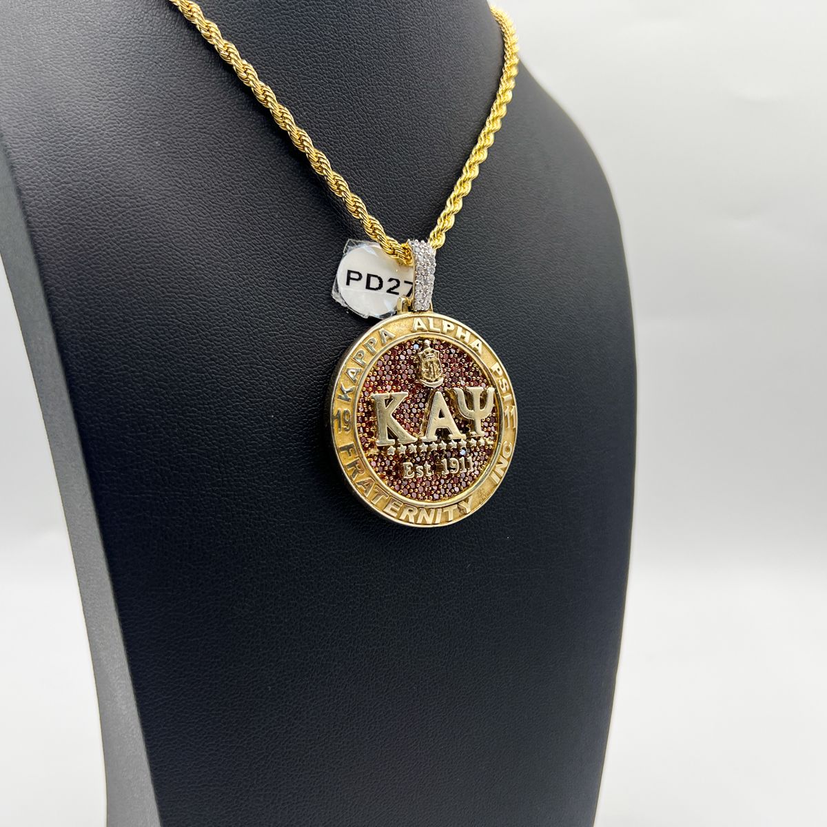 Kappa Round Pendant w/ ΚΑΨ on Red Stones - Large