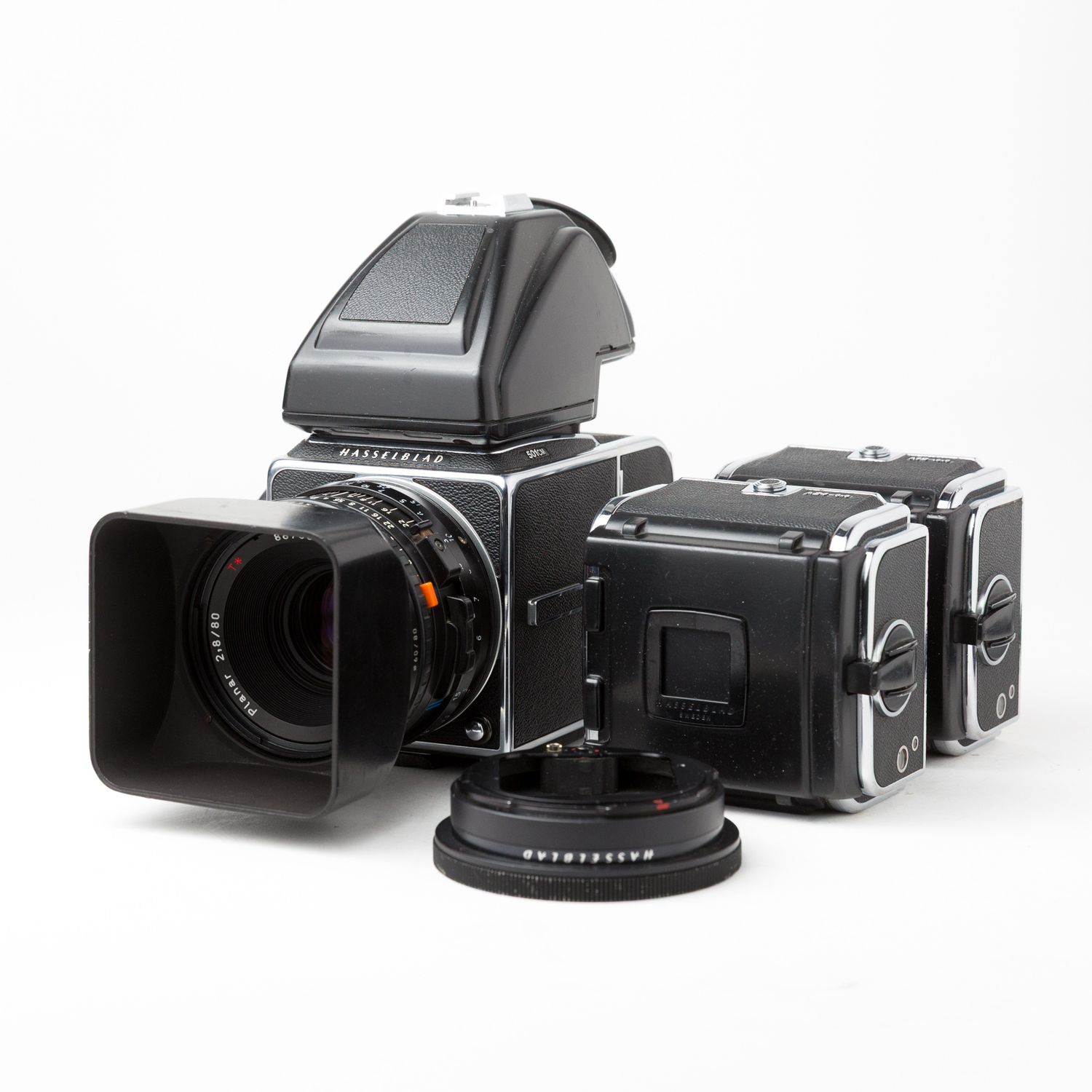 Hasselblad 501 CM w/ 80mm f/2.8 lens + extra backs