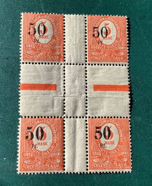 1920 :  Oberslesien 50Pf in heartpiece of 4 - Michel 12 HZ1 - extremely rare only few known - MNH - Value 10.000 euro