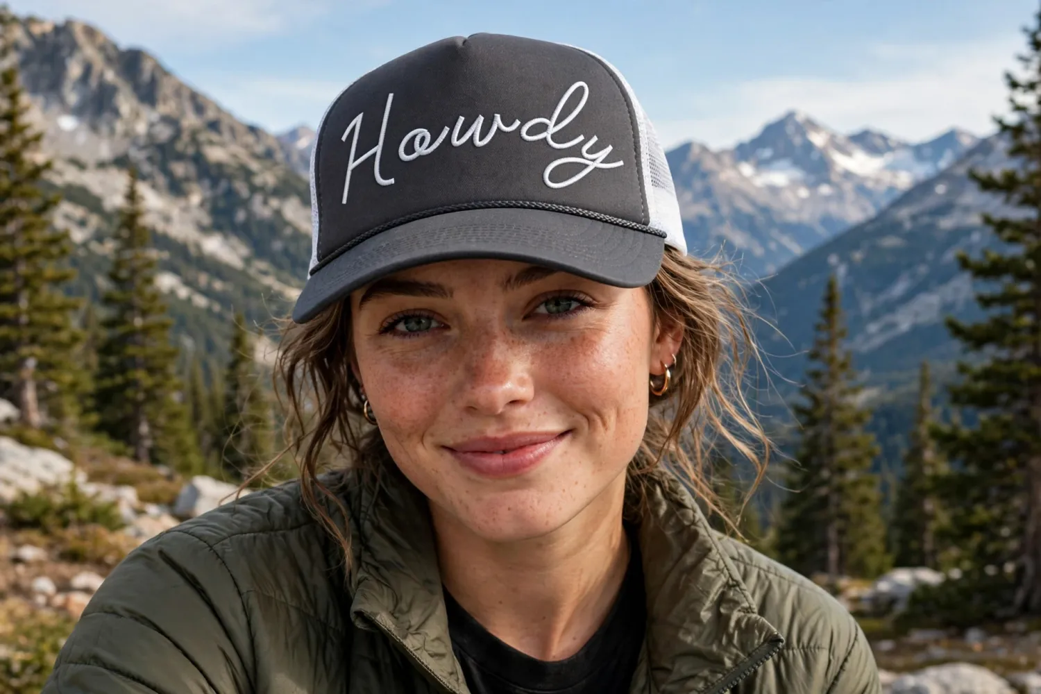 Trucker Hat - Dark Gray - Cursive - Print