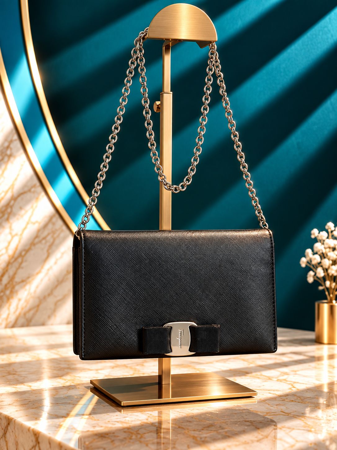 Salvatore Ferragamo Ginny Vara Bow Chain Shoulder Bag - Vintage