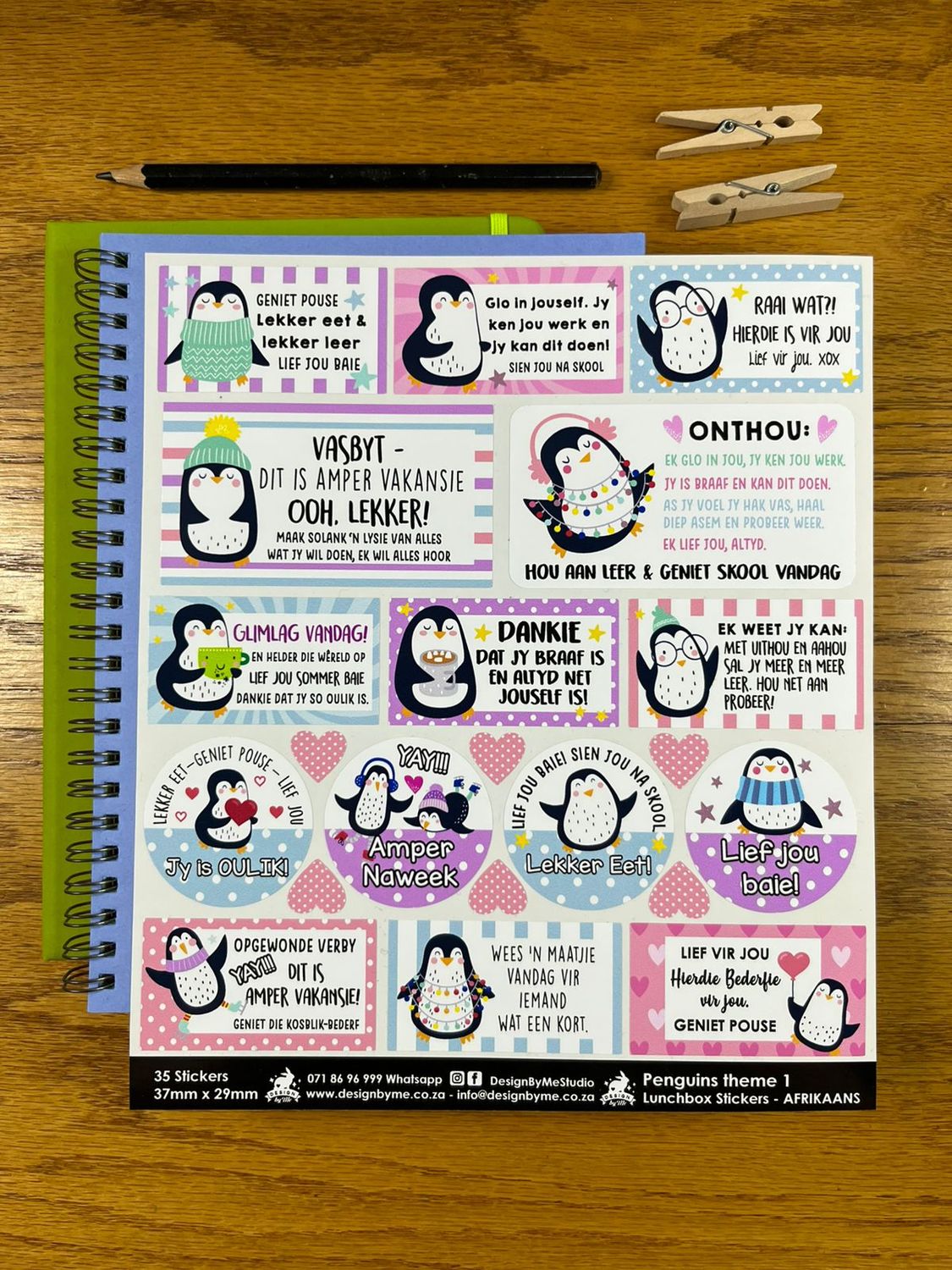 Penguins theme 1  Afrikaans Lunchbox Stickers