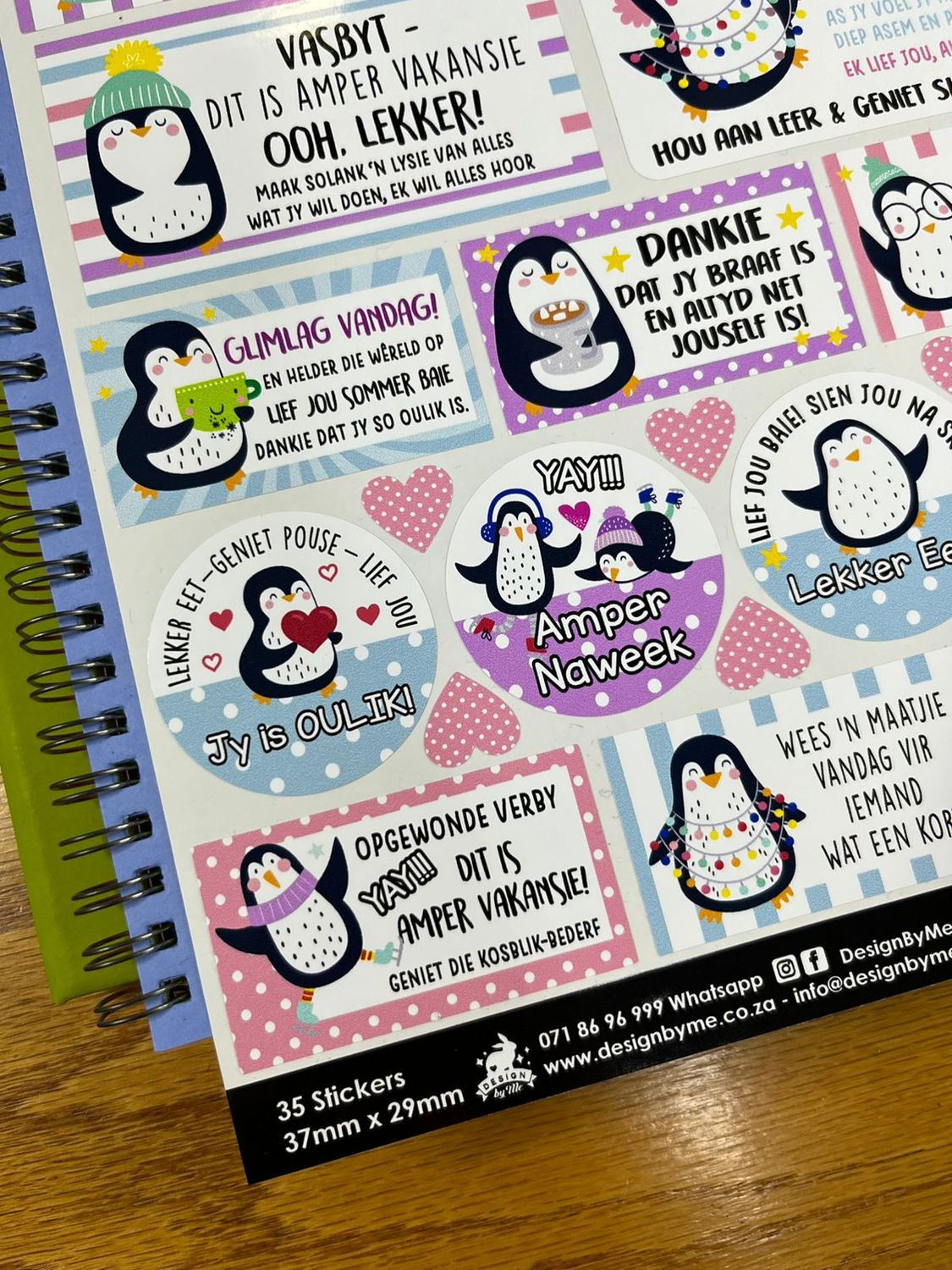 Penguins theme 1 Afrikaans Lunchbox Stickers