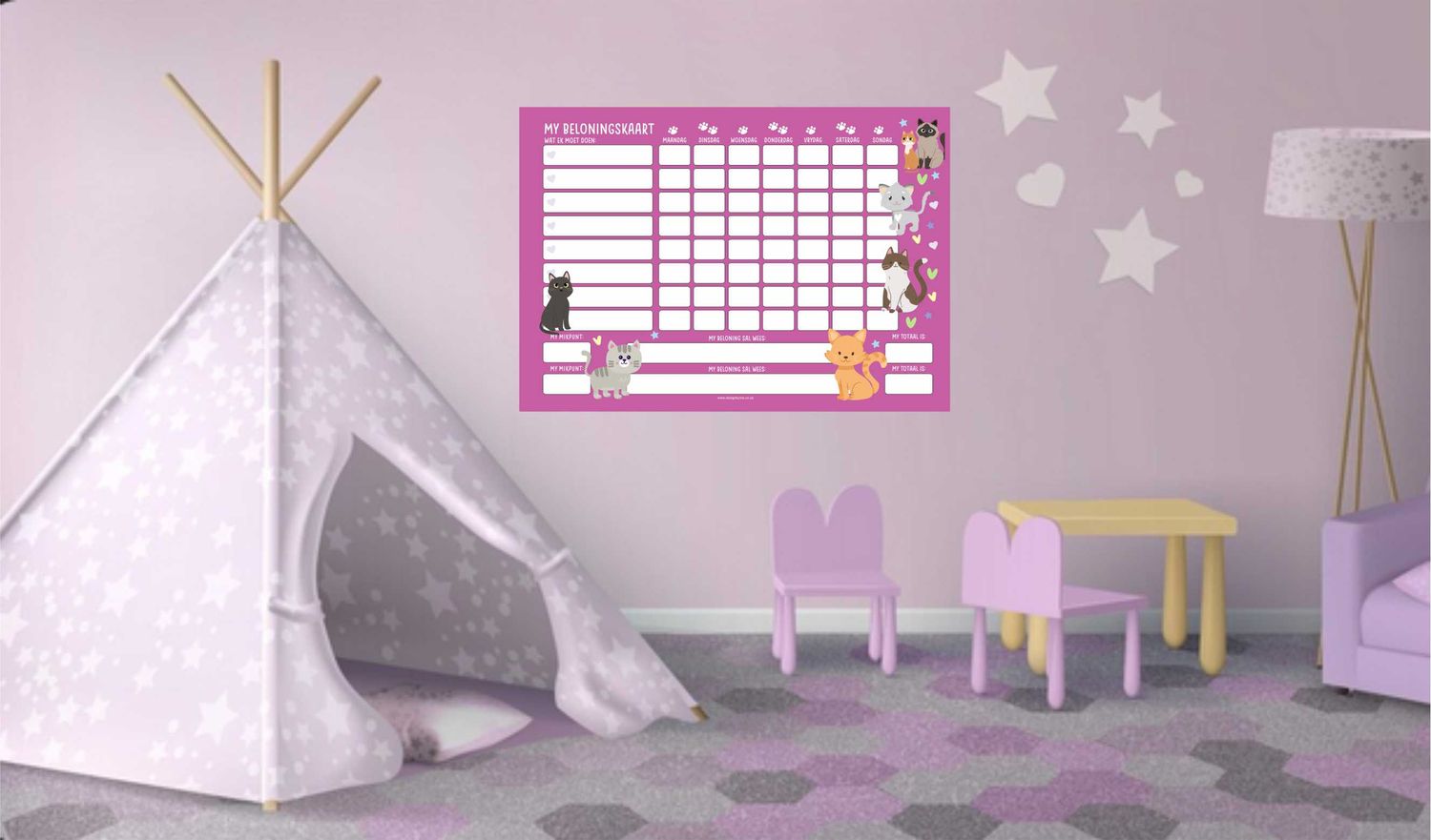 Kitty Cat Theme 1 Chore Chart Afrikaans