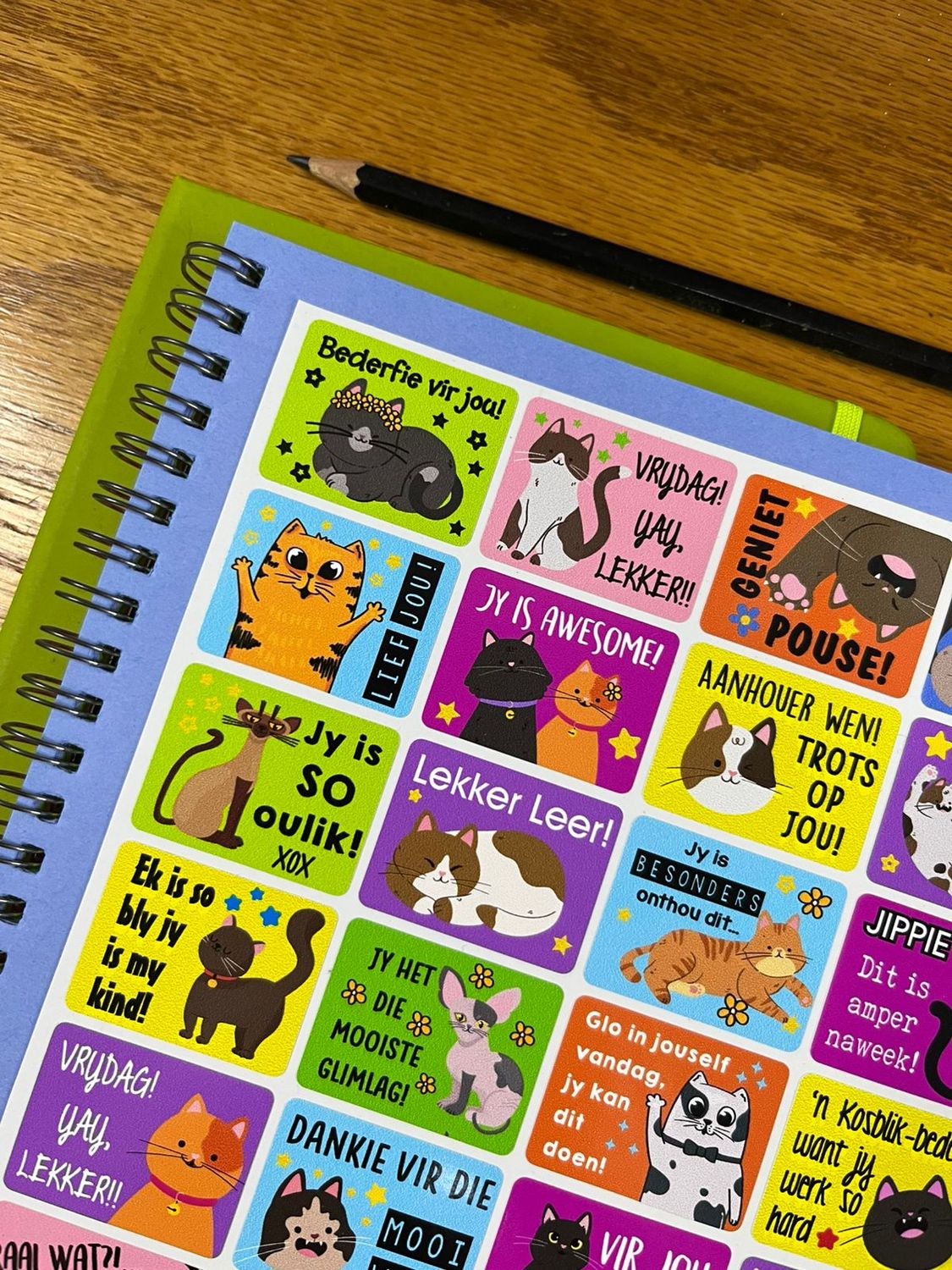 Kitty Cat theme 2  Afrikaans Lunchbox Stickers