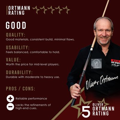 Riley American Pool Cue - Tan - 13mm Tip and Leatherette Grip Section - 147cm