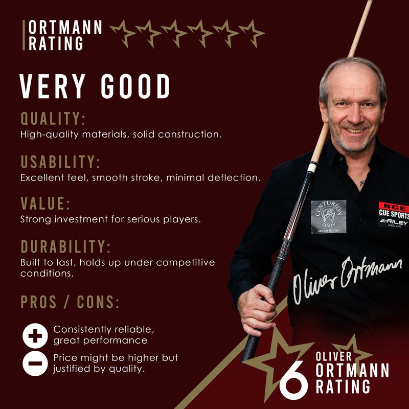 Riley Centurion American Pool Cue - Black - 13mm Tip and Leatherette Grip Section - 147cm