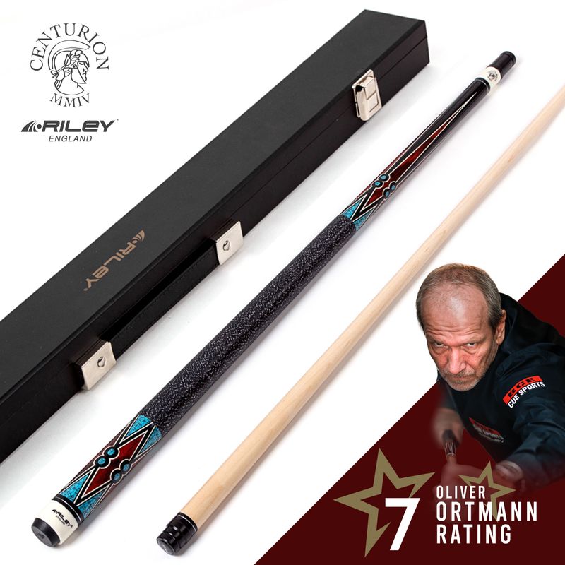 Riley Centurion American Pool Cue - Black - 13mm Tip and Linen Grip Section - 147cm