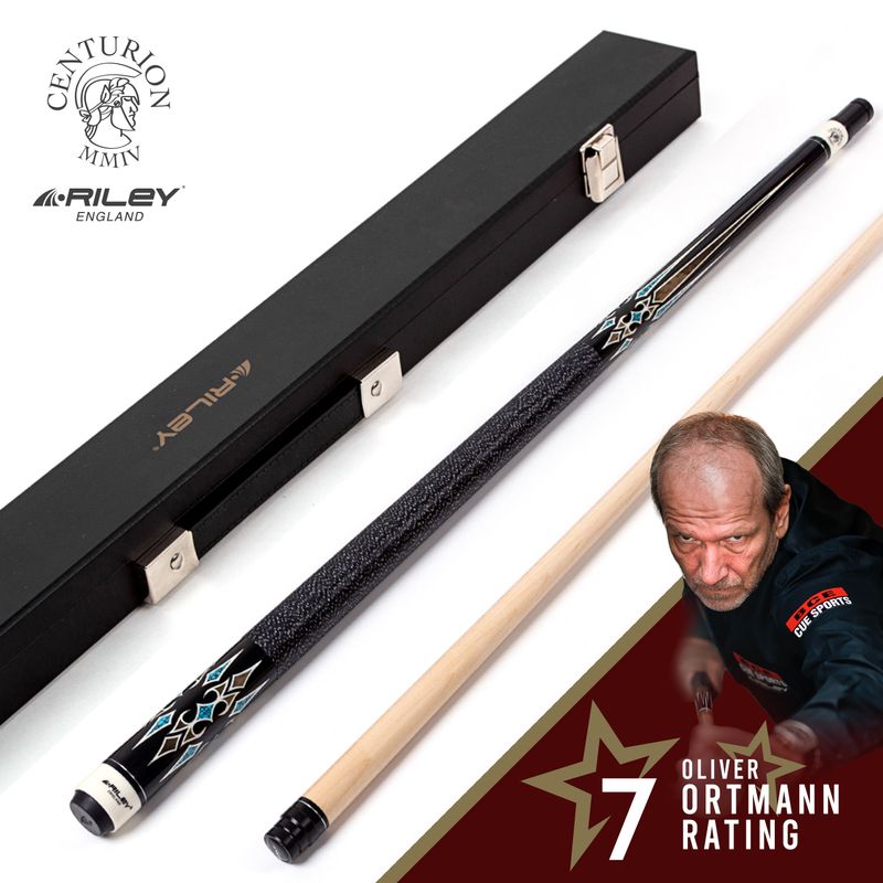 Riley Centurion American Pool Cue - Black - 13mm Tip and Linen Grip Section - 147cm