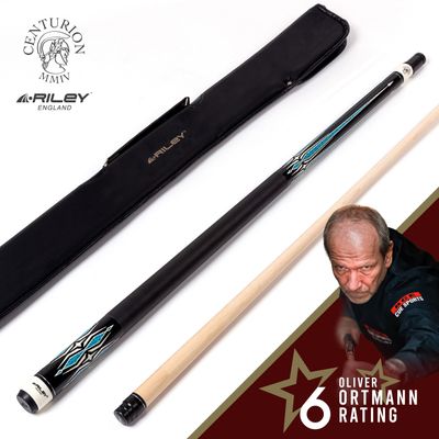 Riley Centurion American Pool Cue - Black - 13mm Tip and Leatherette Grip Section - 147cm