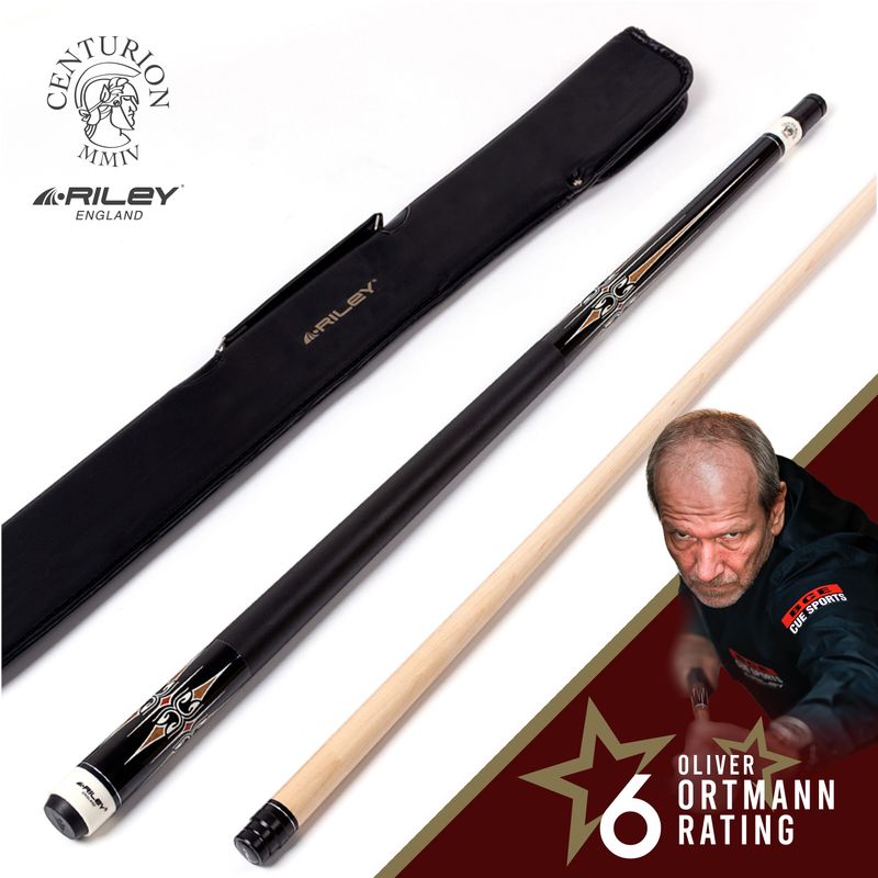 Riley Centurion American Pool Cue - Black - 13mm Tip and Leatherette Grip Section - 147cm