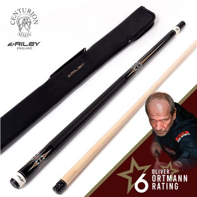 Riley Centurion American Pool Cue - Black - 13mm Tip and Leatherette Grip Section - 147cm