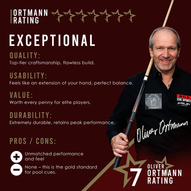 Riley Centurion American Pool Cue - Black - 13mm Tip and Linen Grip Section - 147cm